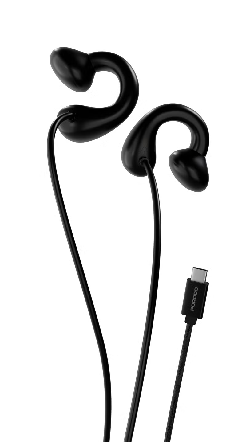 Porodo Clip-on Type C Wired Earphone  (Black)