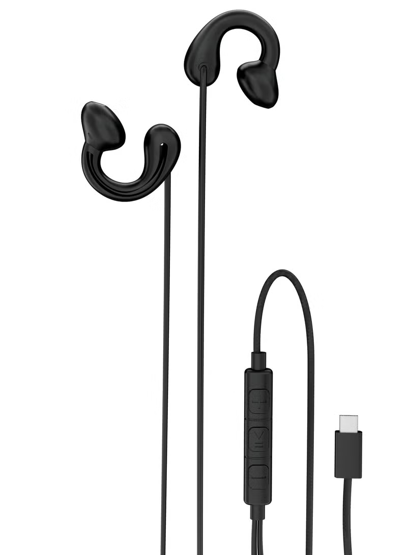 Porodo Clip-on Type C Wired Earphone  (Black)