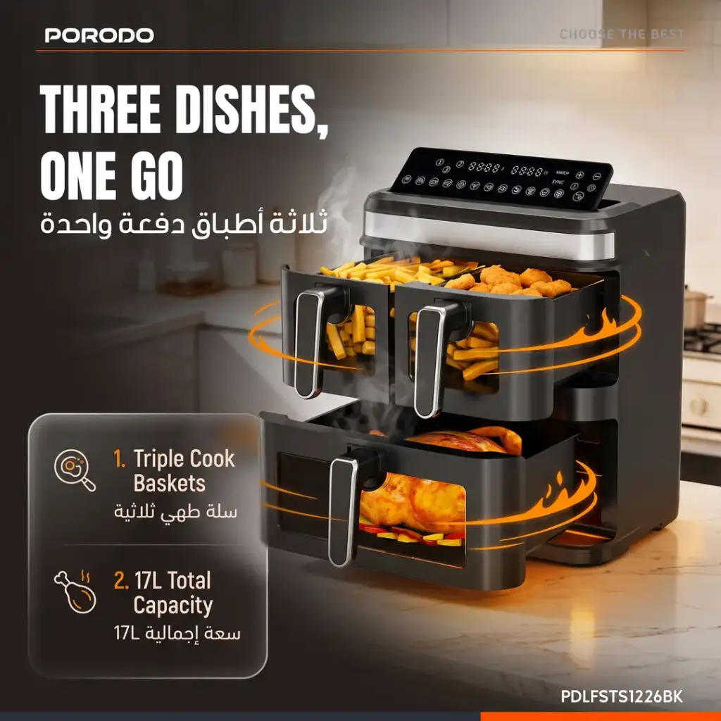 Porodo Lifestyle 3 Stack Air fryer - Black