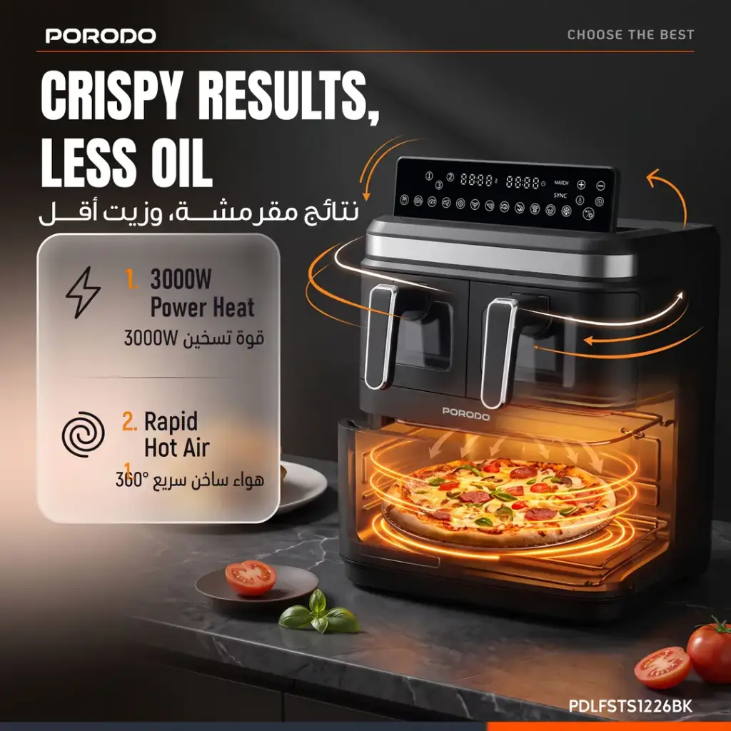 Porodo Lifestyle 3 Stack Air fryer - Black