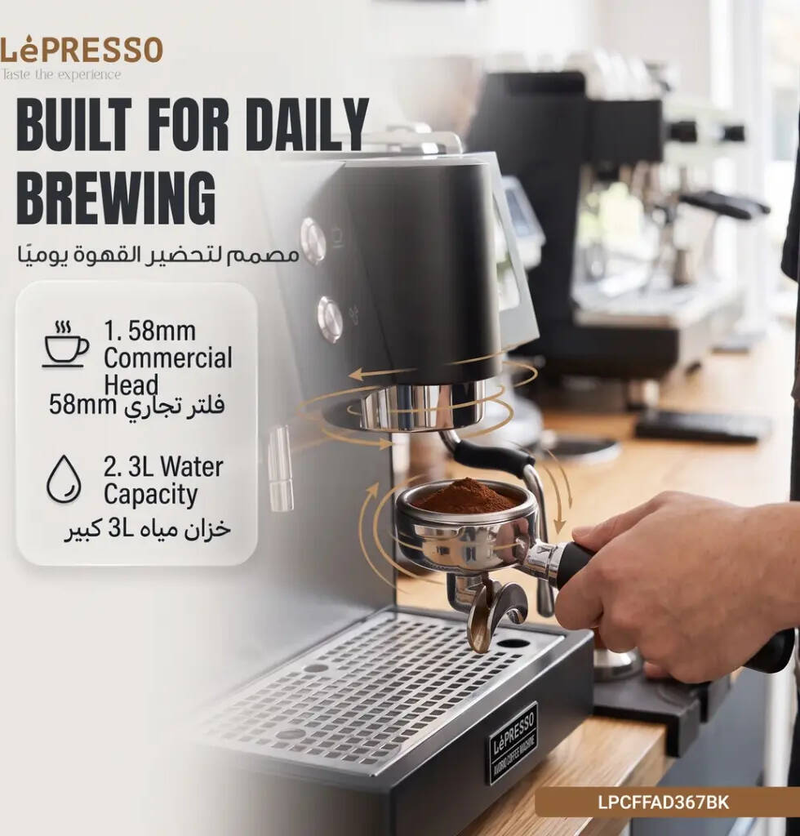 LePresso Avorio Italian Pump Single Boiler with Thermoblock Coffee Machine - Black