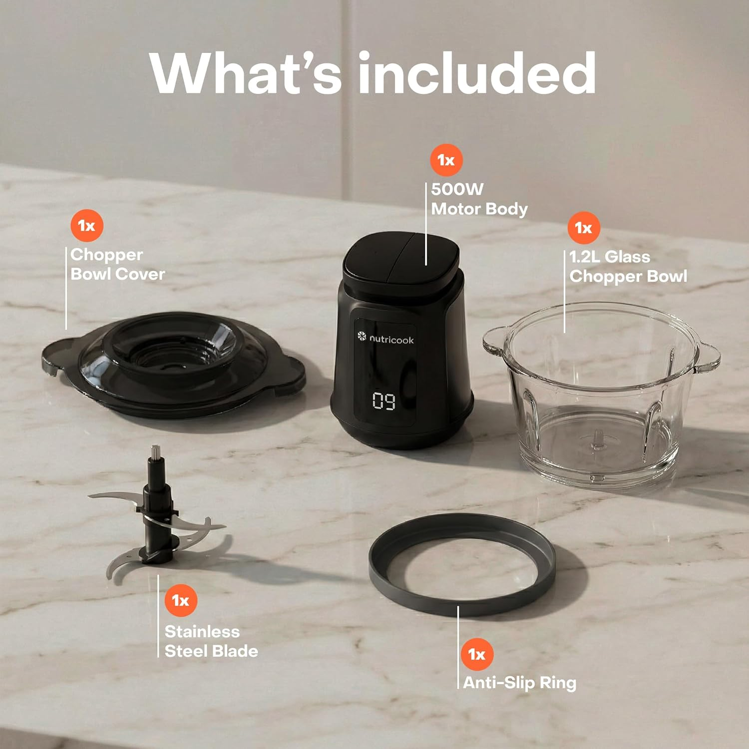 Nutricook 1.2+1.2 L XL Glass & SS Chopper and Mincer 500W NC-CH1200