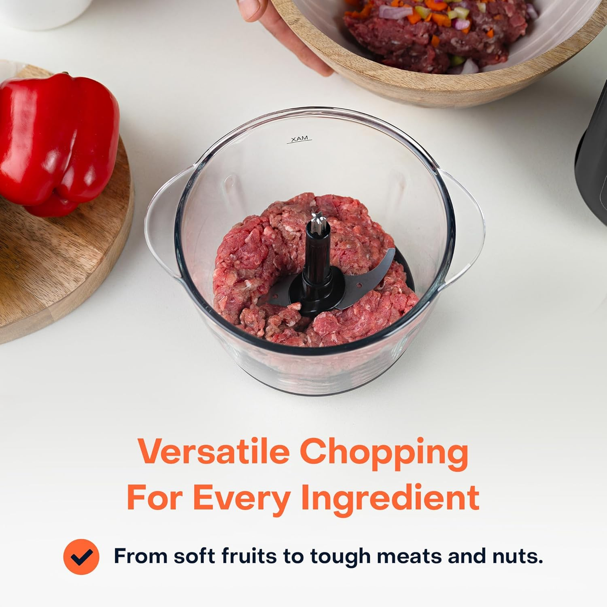 Nutricook 1.2+1.2 L XL Glass & SS Chopper and Mincer 500W NC-CH1200