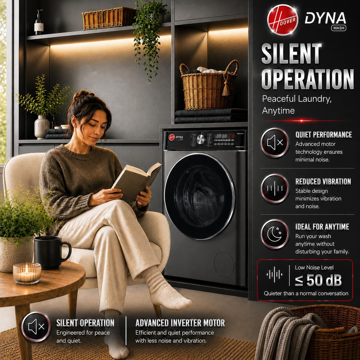 Washer Dryer Hoover 8kg Wash 5kg Dry 1400 Rpm 17 Programs Touch Control Panel Hwd-M8514-G