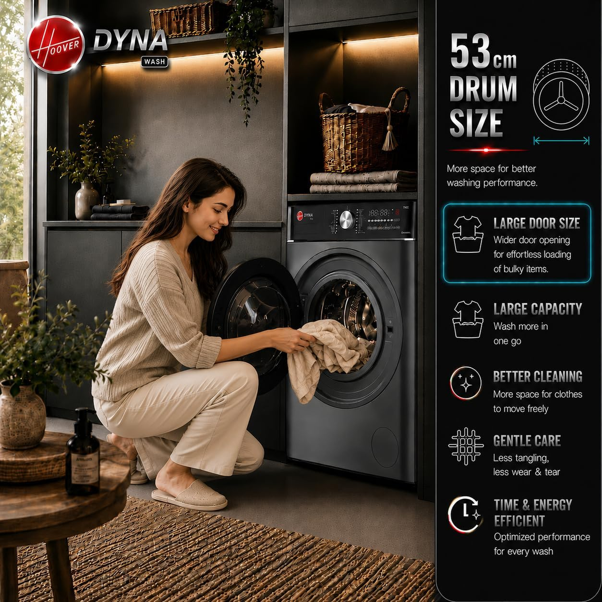 Washer Dryer Hoover 8kg Wash 5kg Dry 1400 Rpm 17 Programs Touch Control Panel Hwd-M8514-G