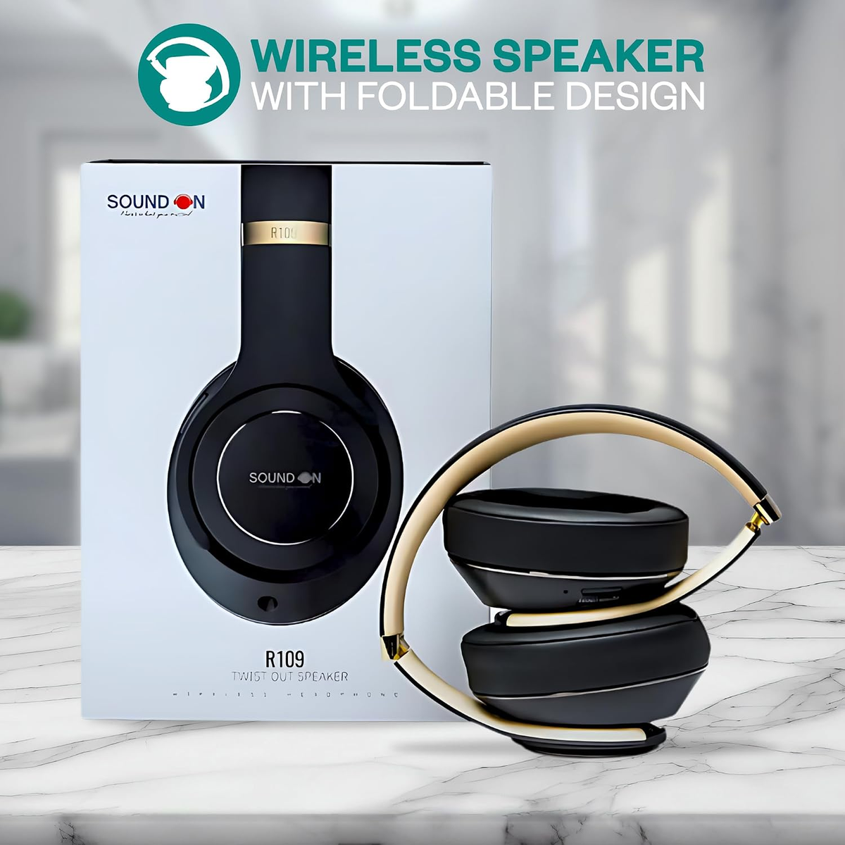 SOUND ON' Wireless/Wired Headphone & SPEAKER R109 IVORY GREY