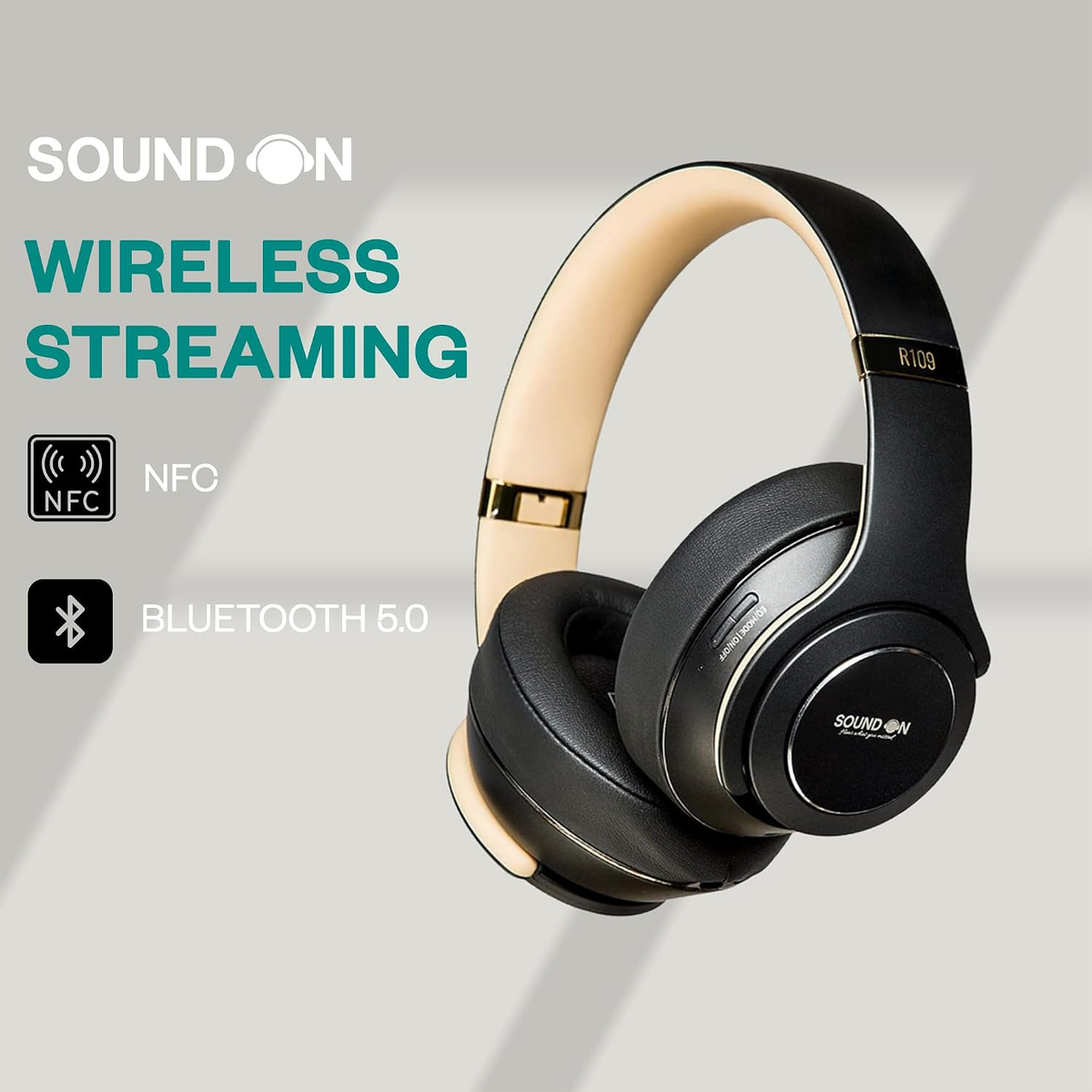 SOUND ON' Wireless/Wired Headphone & SPEAKER R109 IVORY GREY