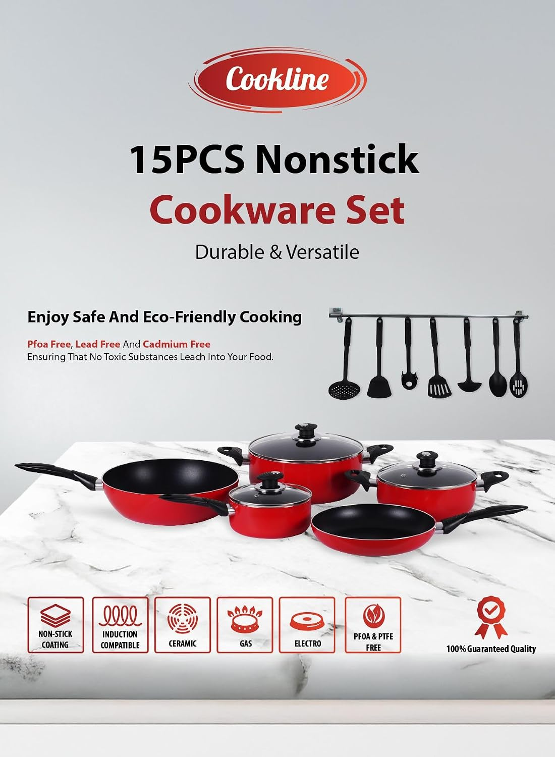 COOKLINE PRESSED ALUMINUM NONSTICK COOKWARE SET 15 PCS CL-1015PS