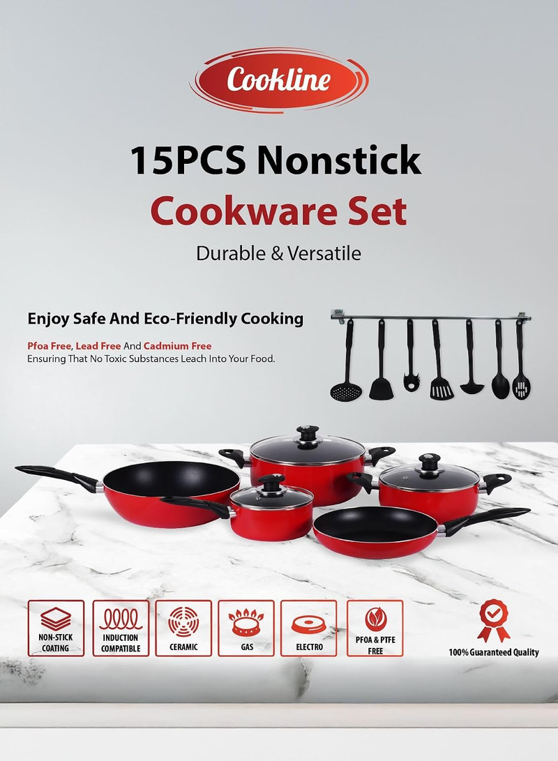 COOKLINE PRESSED ALUMINUM NONSTICK COOKWARE SET 15 PCS CL-1015PS