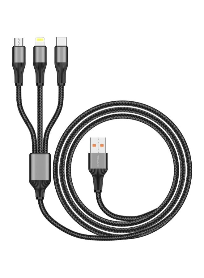Telux SyncX Trio Cotton Braided 3-in1 Cable 1.2m Black