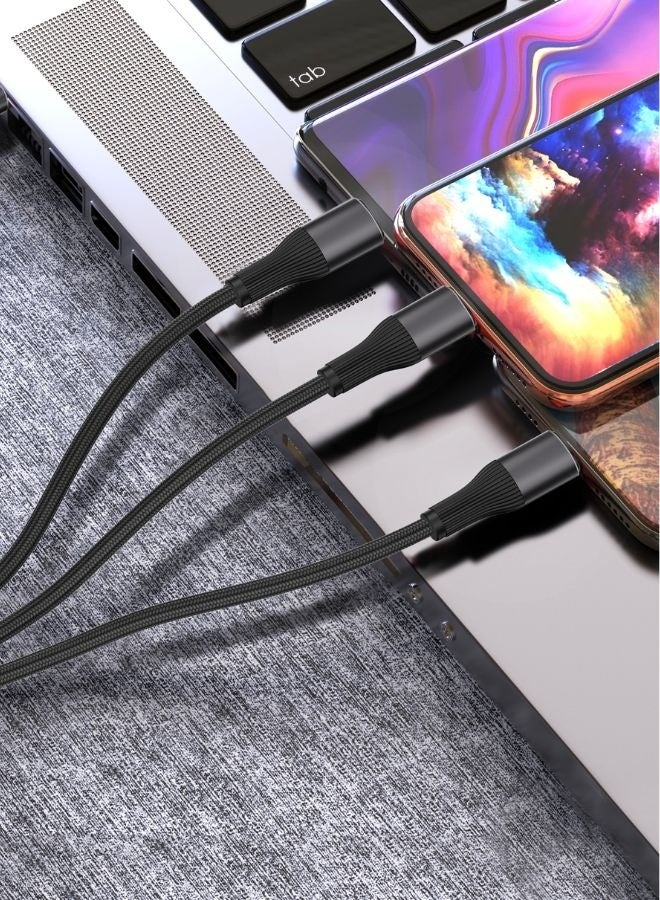 Telux SyncX Trio Cotton Braided 3-in1 Cable 1.2m Black