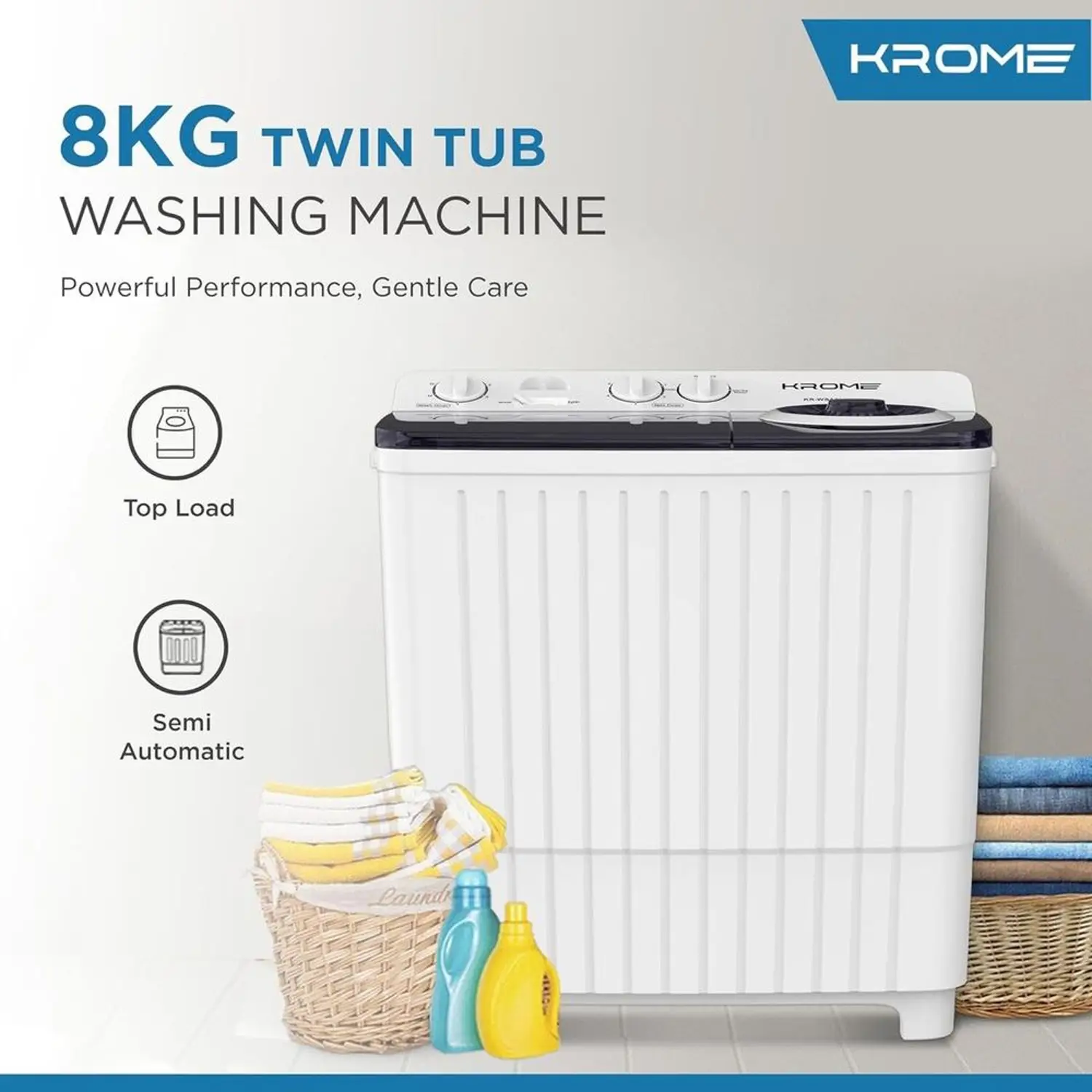Krome Top Load Washer 8 kg KR-WSA80K‏
