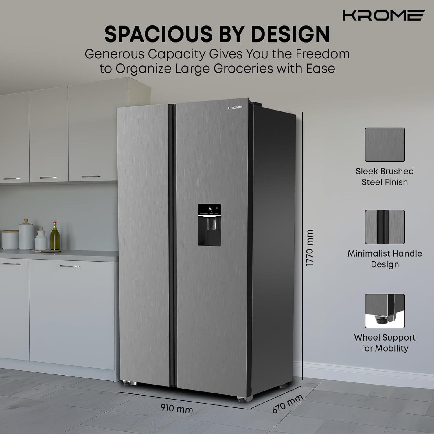 KROME Side-by-Side Refrigerator Gross KR-SBS 701WIH