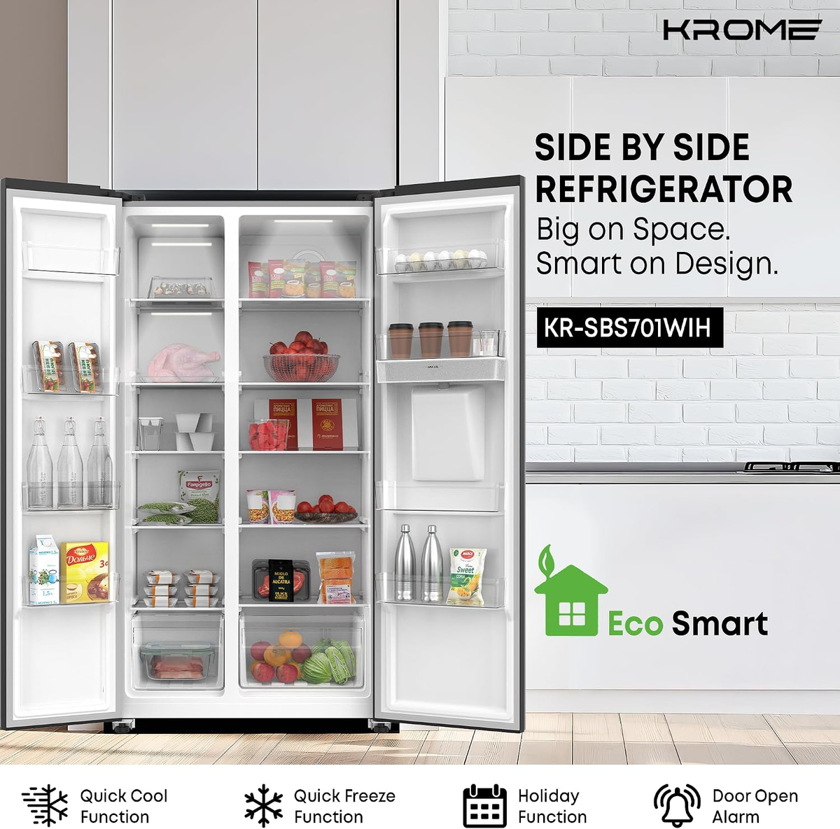 KROME Side-by-Side Refrigerator Gross KR-SBS 701WIH
