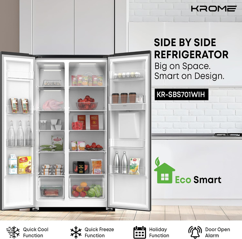 KROME Side-by-Side Refrigerator Gross KR-SBS 701WIH