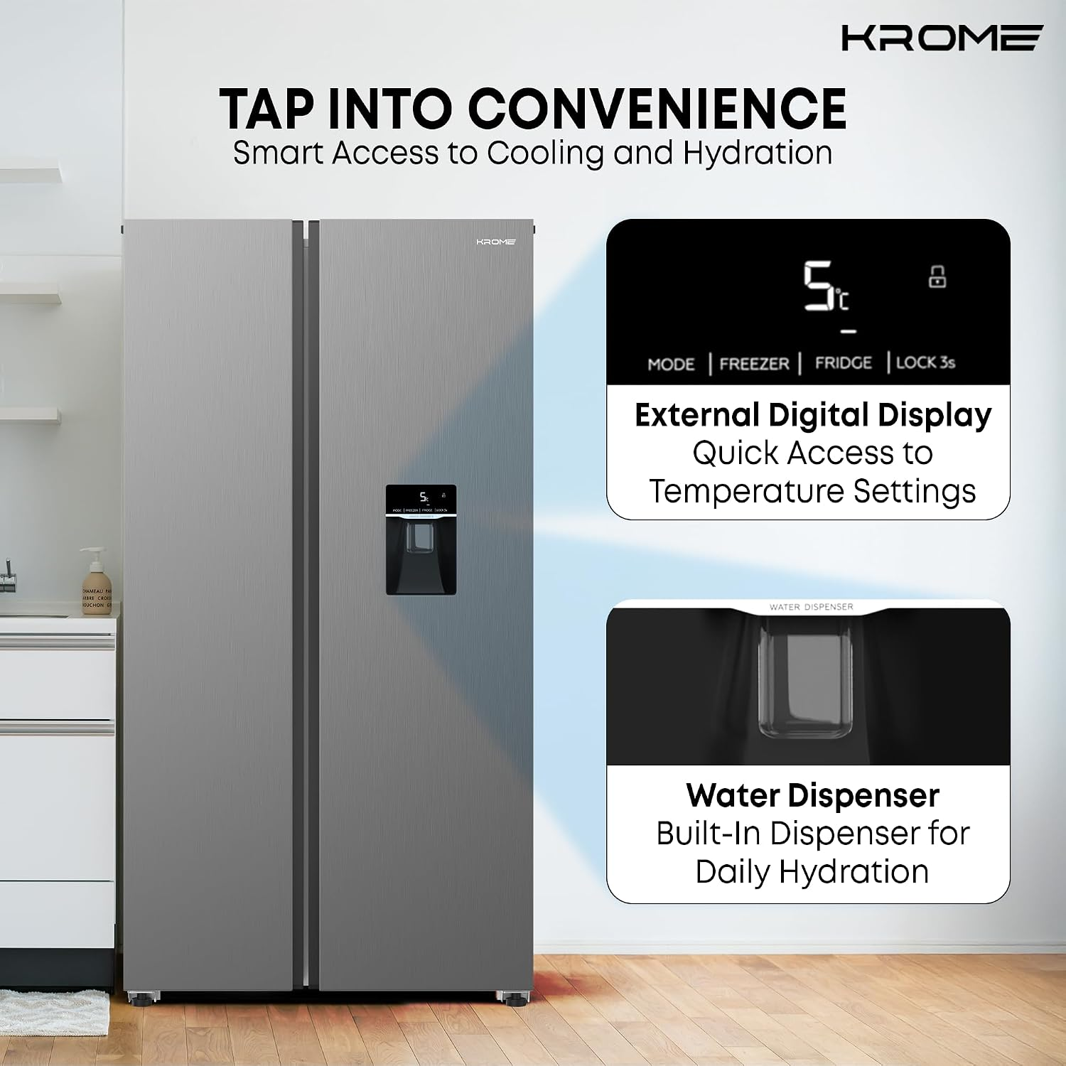 KROME Side-by-Side Refrigerator Gross KR-SBS 701WIH