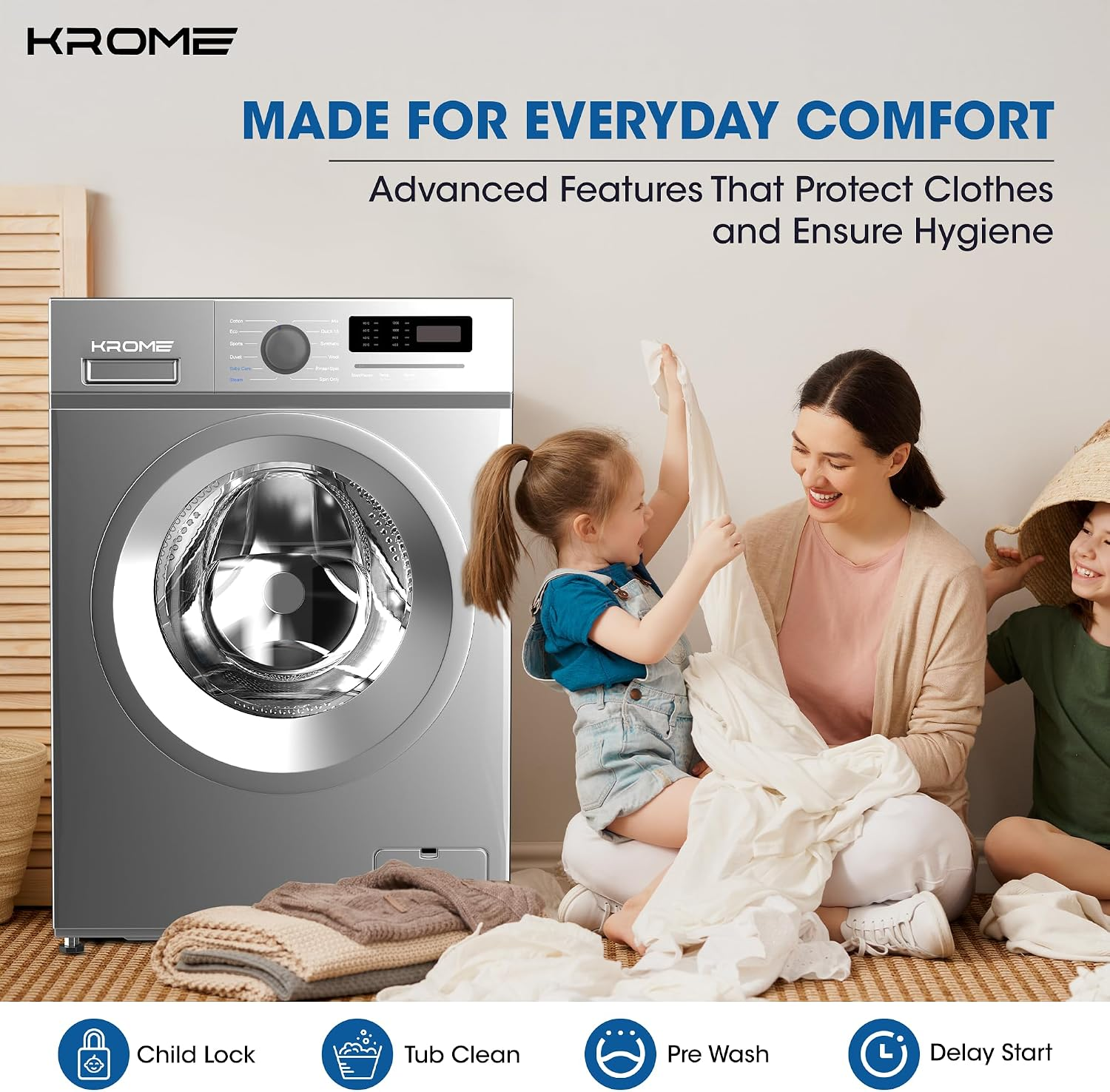 Krome Front Load Washing 7 Kg Capacity KR-WFL707SIS