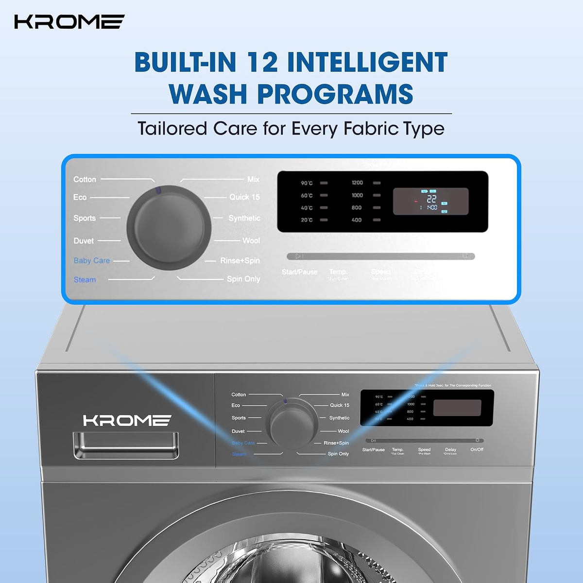 Krome Front Load Washing 7 Kg Capacity KR-WFL707SIS