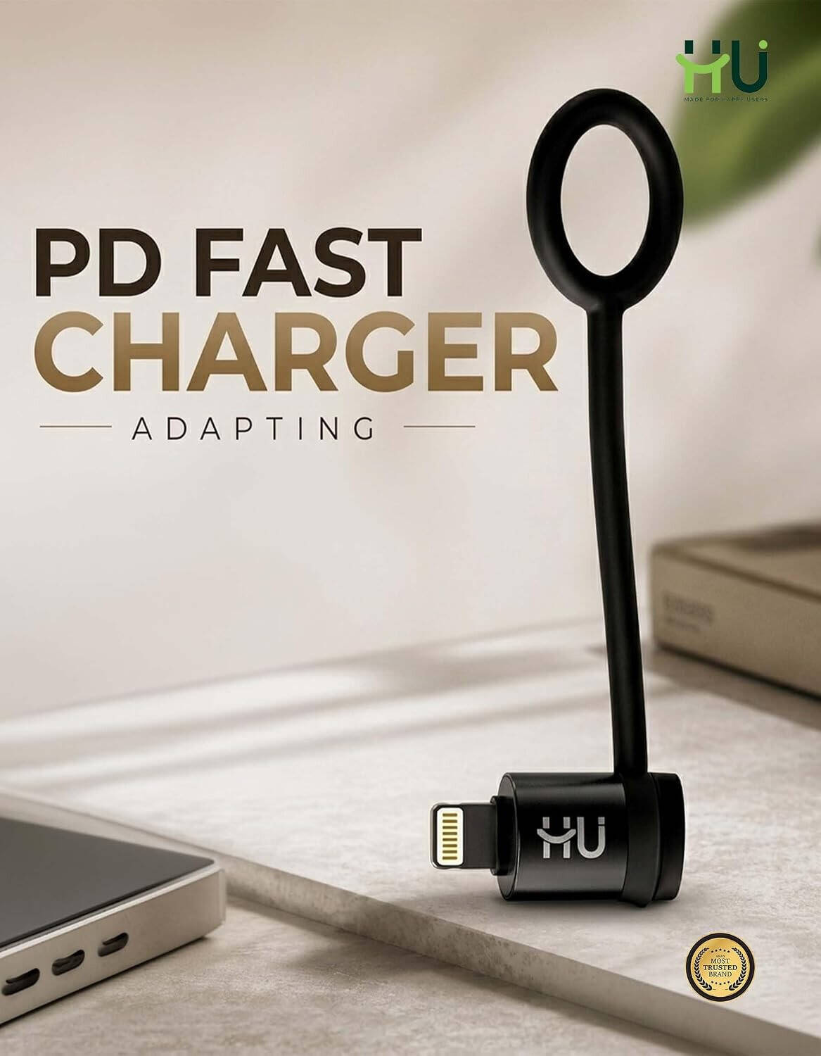 HU USB-C MALE TO LIGHTNING PD FAST CHARGING ADAPTER HAC-1013  (Black)