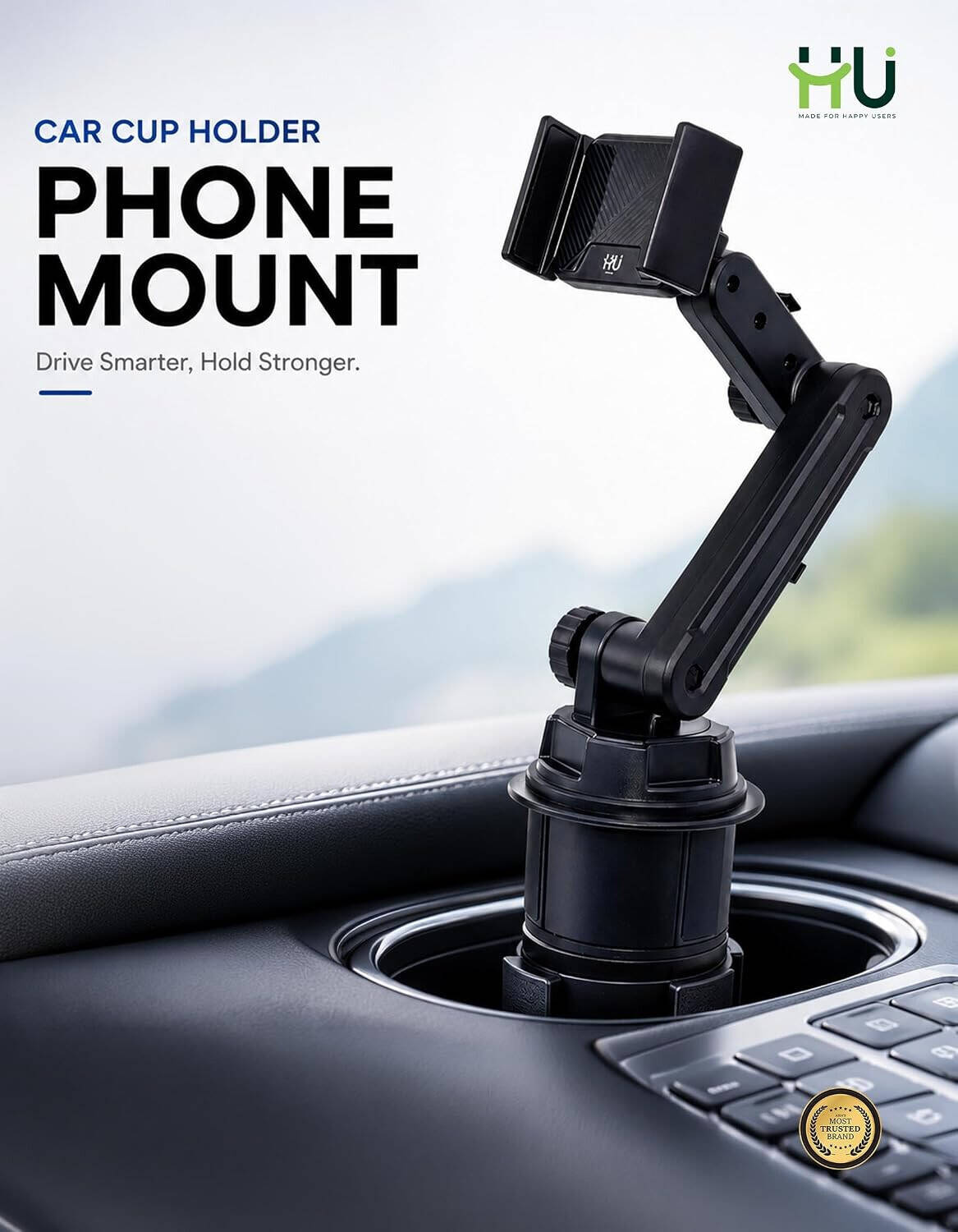 HU Access Car Phone Holder that attaches to the cup holder HAC-1035 with 360° rotation