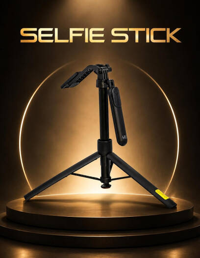 HU Bluetooth Selfie Stick with RemoteExtendable Phone Tripod 4-Axis Stabilizer, Wireless Shutter & Portable Stand for Selfies Video Recording & Live Streaming, Black HAC-1058