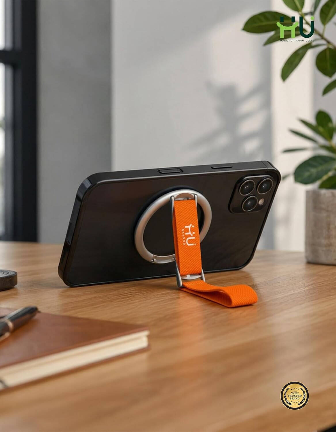 HU Foldable Universal Magnetic Phone Holder, Super Strong Magnet Mobile Stand Compact Portable Magnetic Bracket HAC-1021  (Orange)
