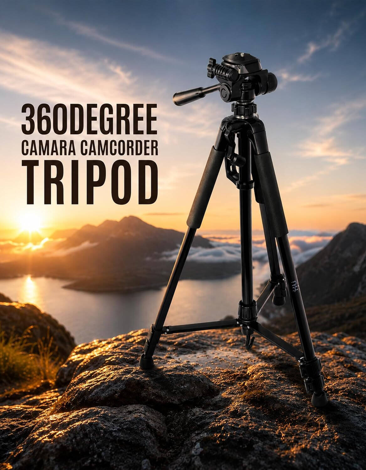 HU Camera & Camcorder Tripod, Adjustable Portable Tripod Stand with ABS & Stainless-Steel Construction for DSLR Cameras, Camcorders, Smartphones & Video Recording, Black HAC-1029