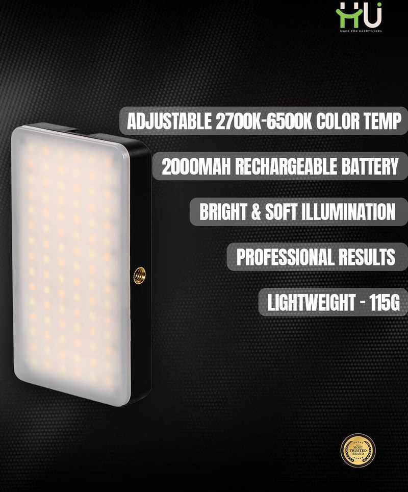 HU LED Camera Light Adjustable Colour Temperature, Portable Streaming & Photography Light for Smartphones Vlogging & Selfies, Black HAC-1030