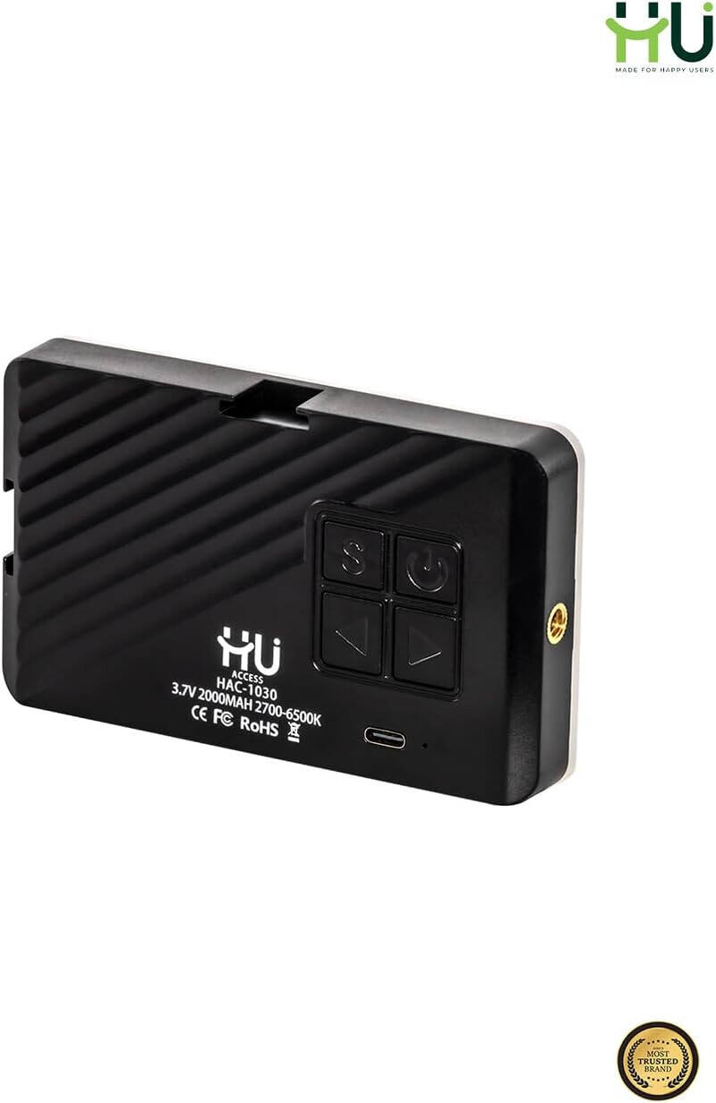 HU LED Camera Light Adjustable Colour Temperature, Portable Streaming & Photography Light for Smartphones Vlogging & Selfies, Black HAC-1030