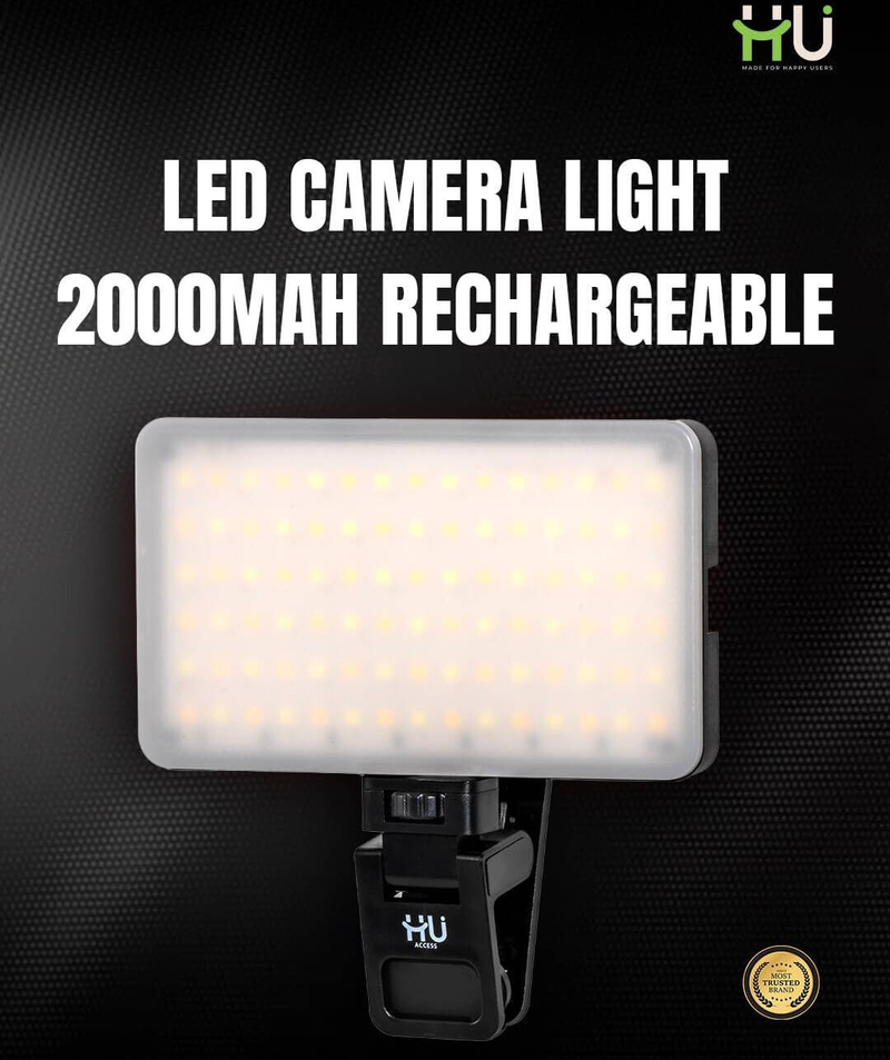 HU LED Camera Light Adjustable Colour Temperature, Portable Streaming & Photography Light for Smartphones Vlogging & Selfies, Black HAC-1030