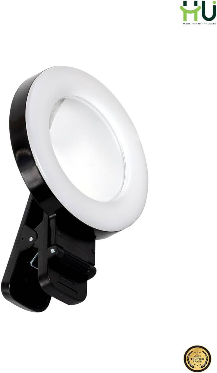HU Portable LED Fill Light 180° Adjustable Rotation, Ultra-Light 51g Vlogging Light for Selfies Photography & Video Recording, BlackHAC-1031