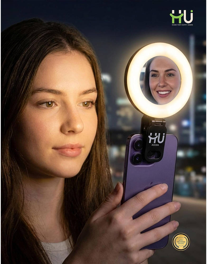 HU Portable RGB LED Light, Adjustable Rotation Ultra Lightweight 51g, Ideal for Videography, Makeup, and Selfies, Black | HAC-1032