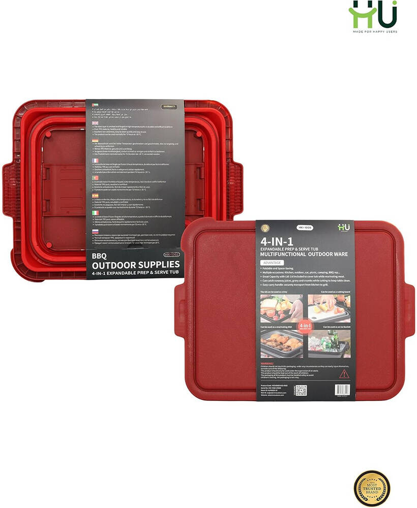 HU HKI-1009 BBQ OUTDOOR SUPPLIES-  4-IN-1 EXPANDABLE PREP&SERV  (Red)