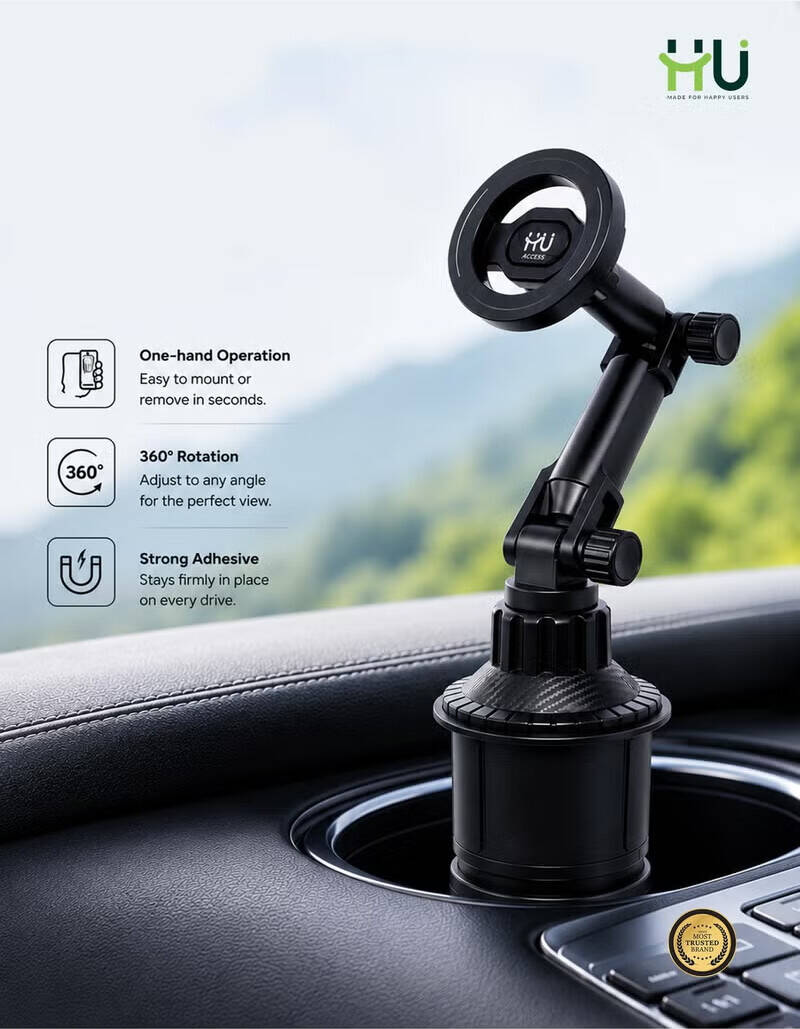 HU MagSafe Magnetic Car Phone Holder, with Strong Adhesive Base, One-Hand Adjustable Base and 4-Way Black | HAC-1037