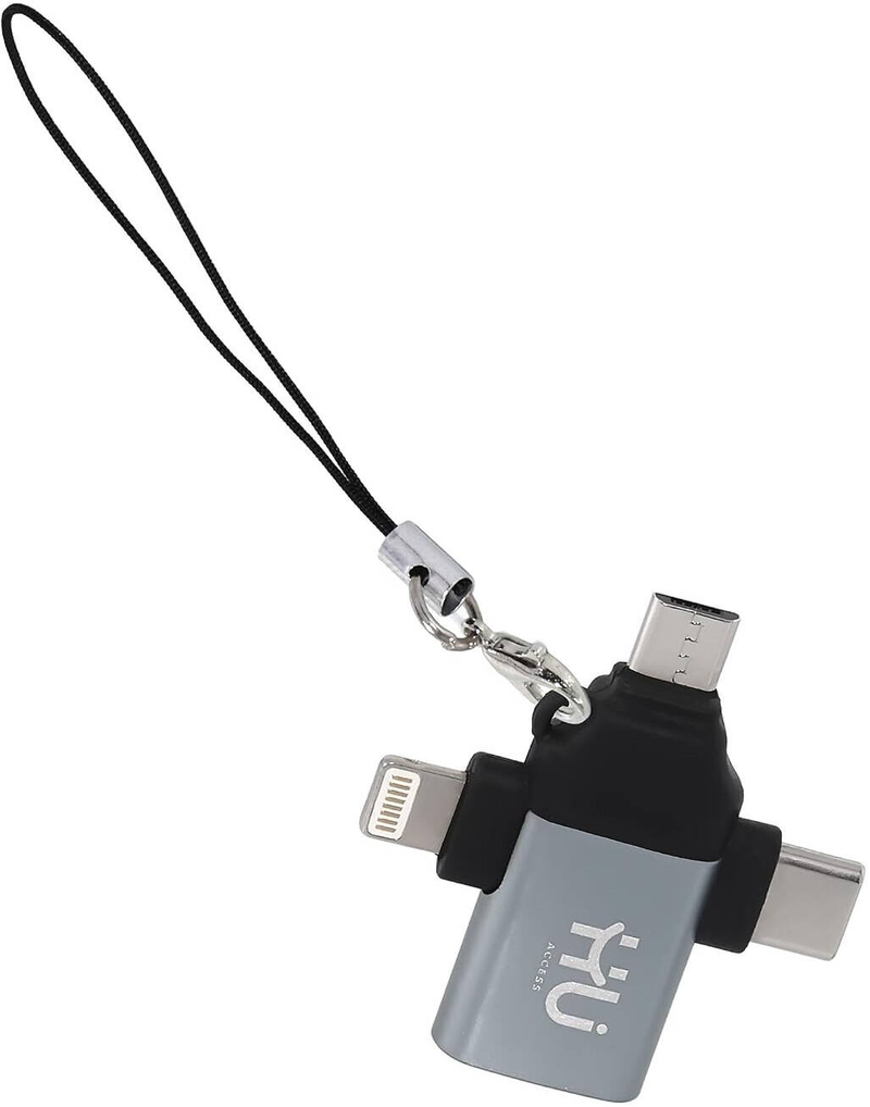 HU 3-in-1 OTG USB Adapter with USB-C, Micro USB, and Lightning Connectors, Adapter Easy-to-Use OTG Adapter, Gray  HAC-1050