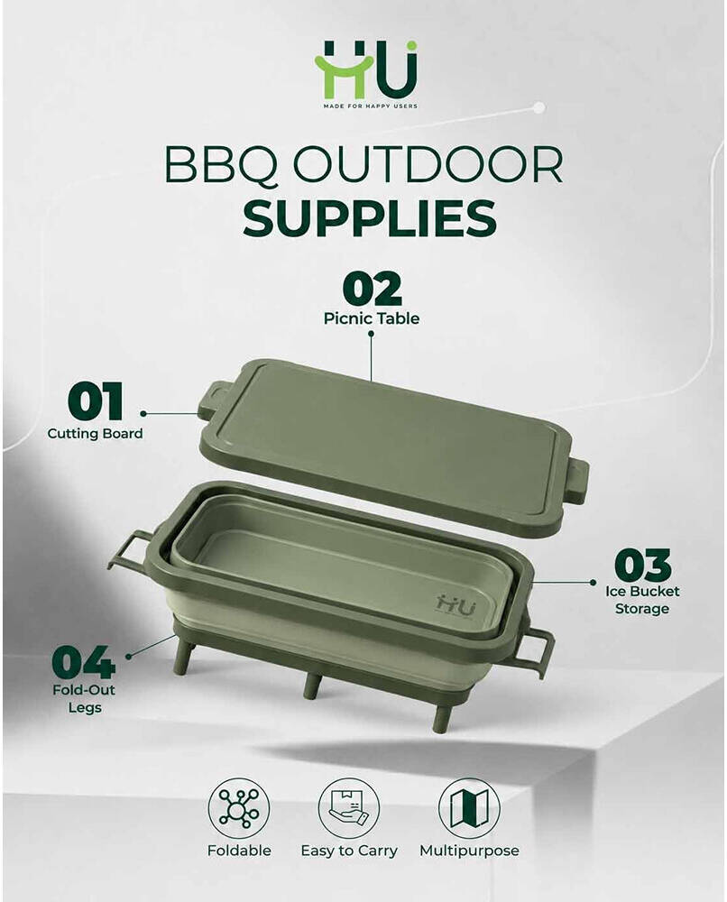 HU HKI-1009 BBQ OUTDOOR SUPPLIES-  4-IN-1 EXPANDABLE PREP&SERV  (Green)