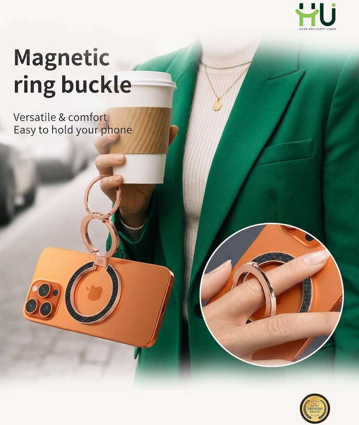 HU Snap.Hold.Go Magnetic Phone Grip Stand, Ultra Thin MagSafe Compatible Phone Holder with Strong HAC-1054  (ROSE GOLD)