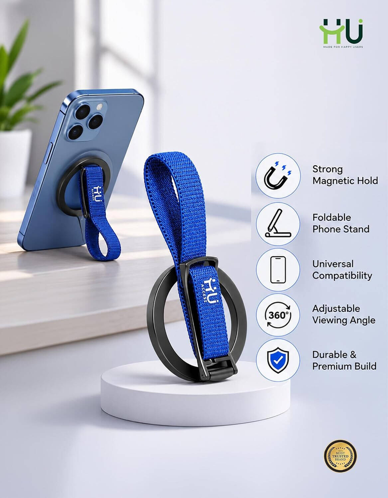 HU Foldable Universal Magnetic Phone Holder, Super Strong Magnet Mobile Stand Compact Portable Magnetic Bracket HAC-1021  (Blue)