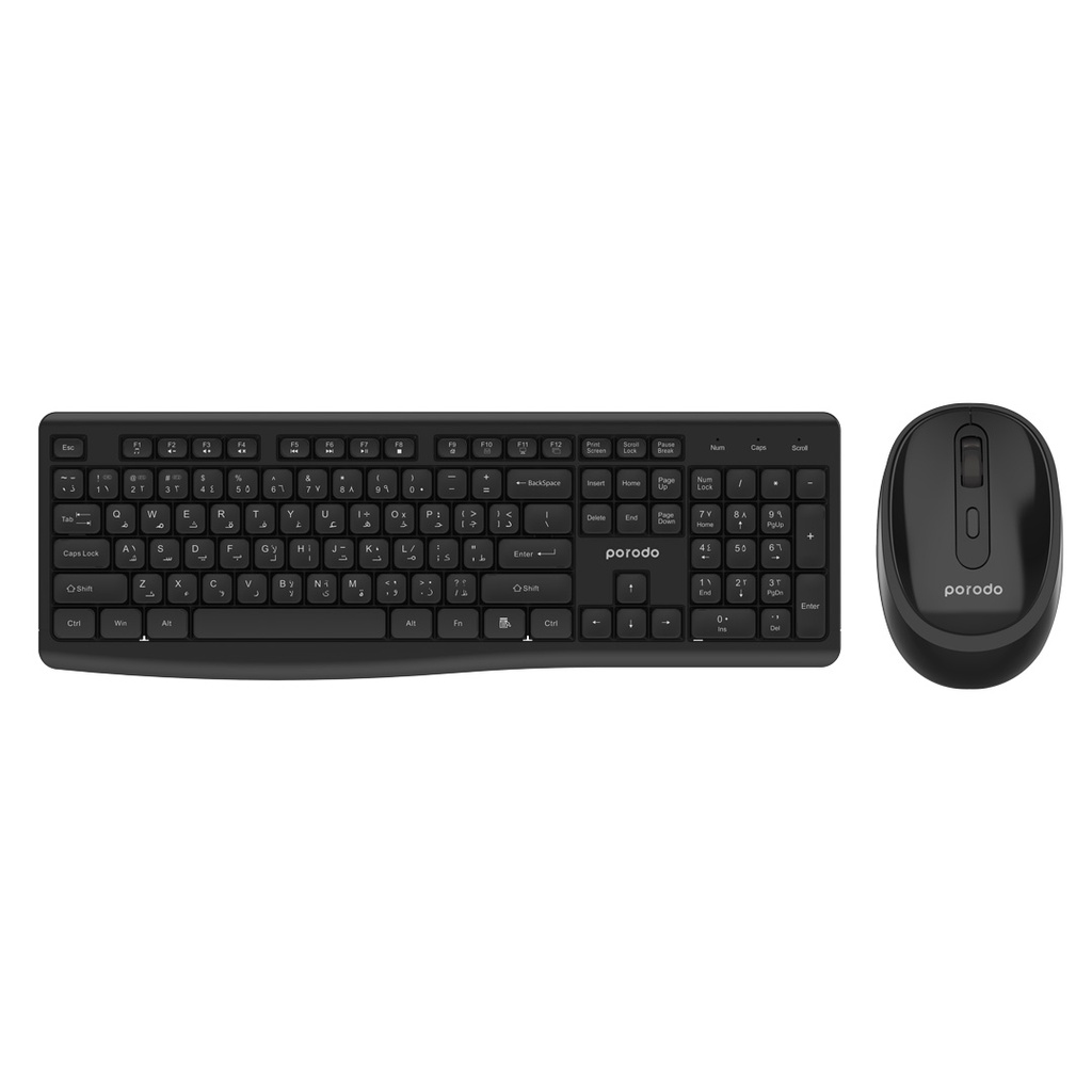 Porodo Dual Mode Wireless 2.4G+BT Keyboard with Mouse - Black