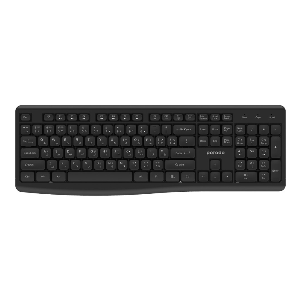 Porodo Dual Mode Wireless 2.4G+BT Keyboard with Mouse - Black