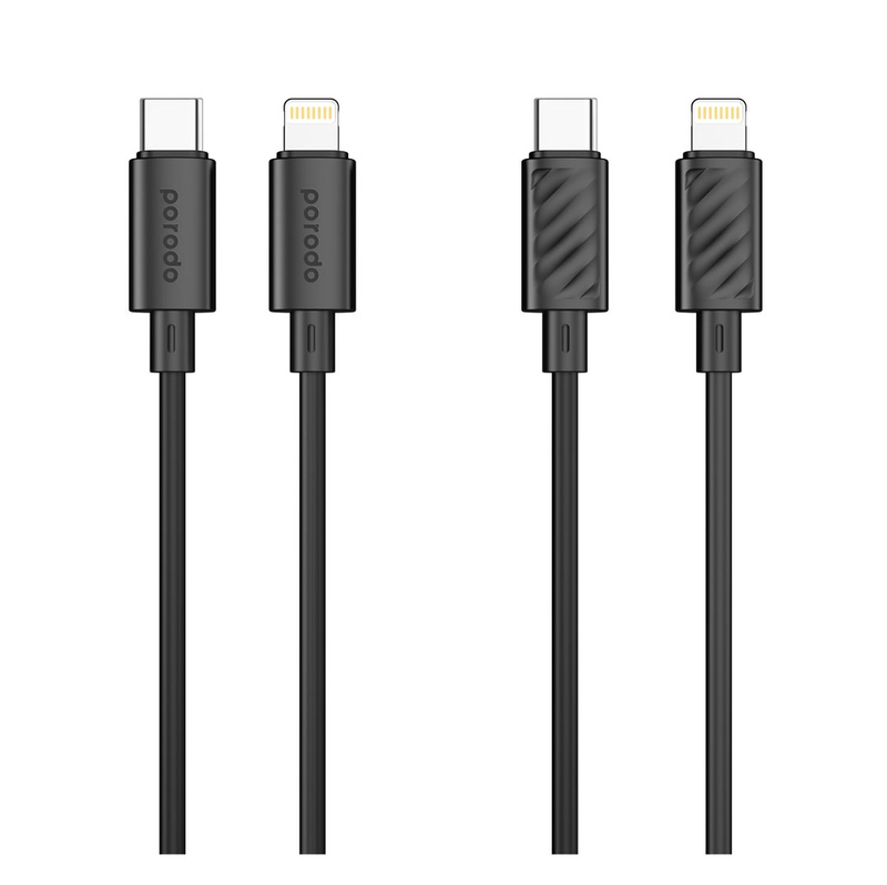 Porodo Blue 20W PD Type C to Lightning PVC Cable 1.2M - Black