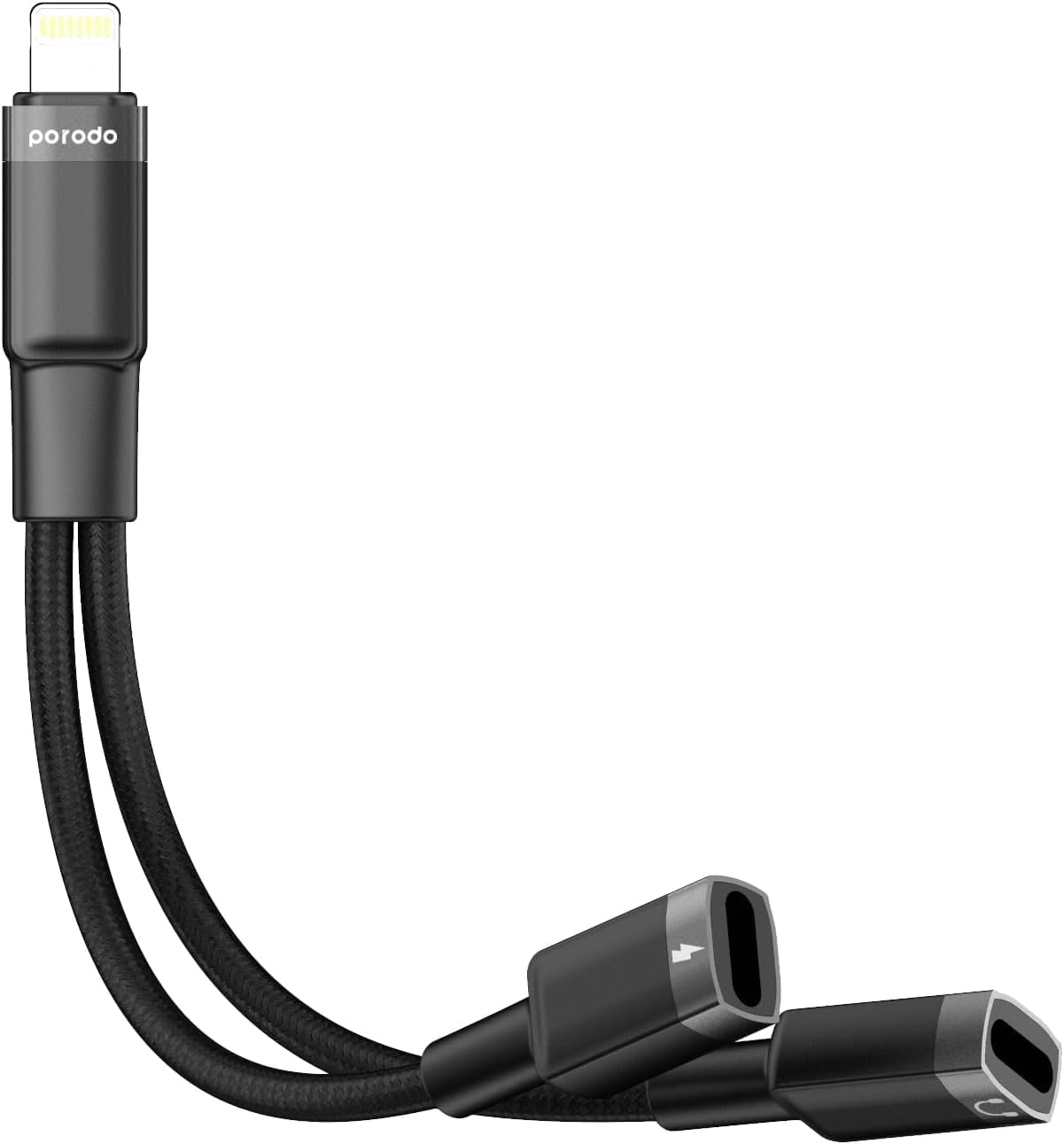 Porodo 2in1 Lightning to 2*Lightning Jack Headphone and Charging Converter Adapter