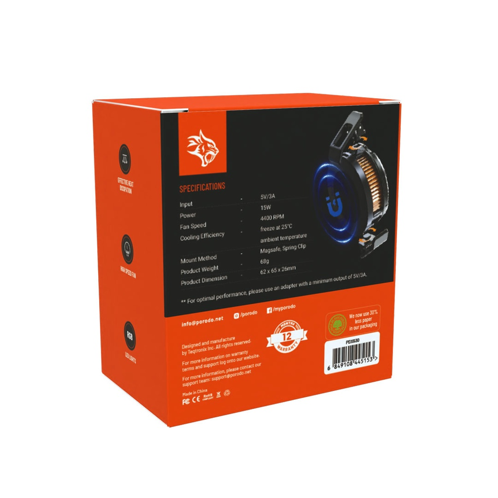 Porodo Gaming Freezing SemiConductor wireless charging Phone Cooler