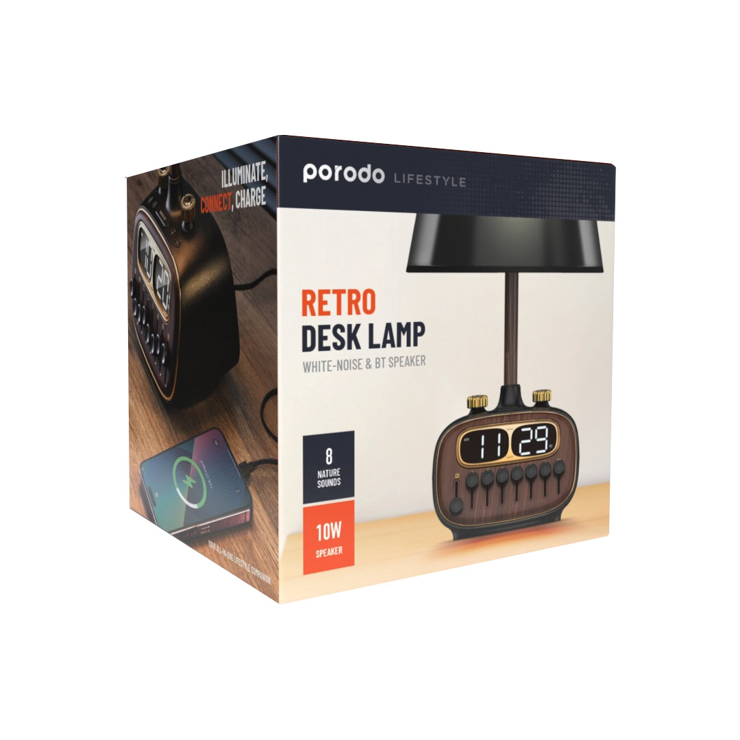 Porodo Retro Desk Lamp with Bluetooth Speaker & USB-A CHarging Port 5V/2.1A