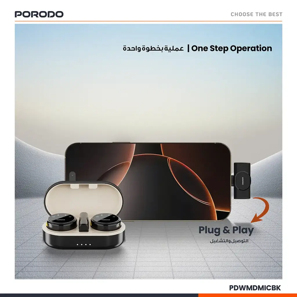 Porodo Posfessional Wireless Microphone Dual Mic with Charging  (Black)