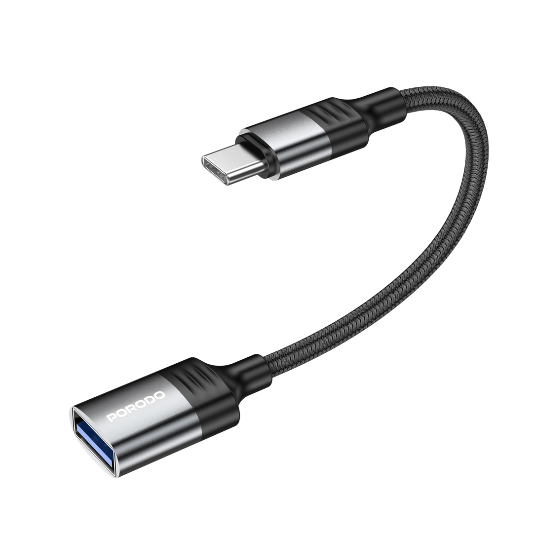 Porodo Woven USB A to Type-C Adapter 0.12M Cable