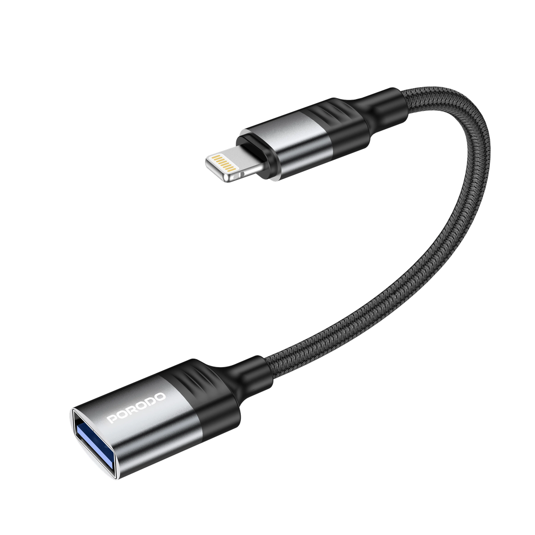 Porodo Woven USB A to Lightning Adapter 0.12M Cable