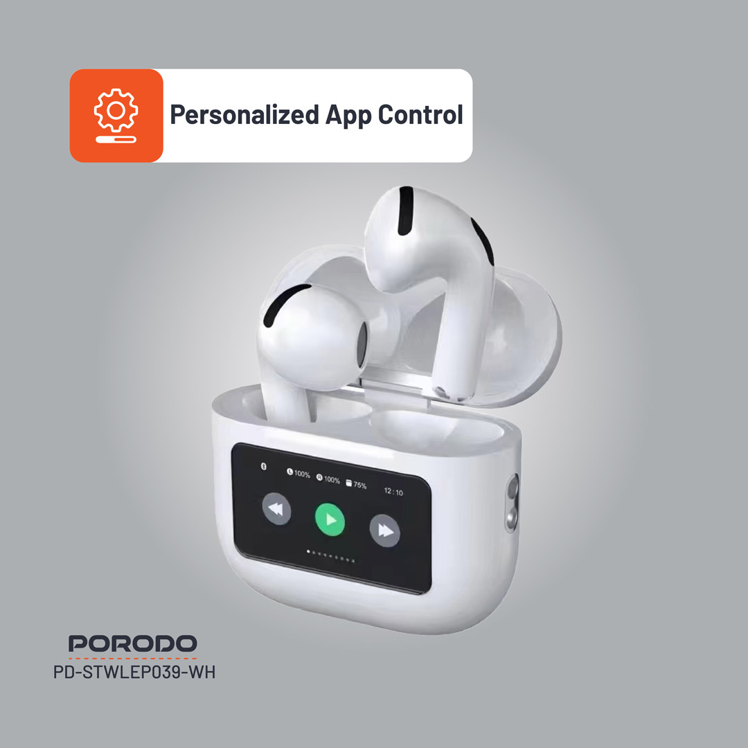 Porodo Soundtec Glimpse TWS ANC Earphone with Touch Screen - White