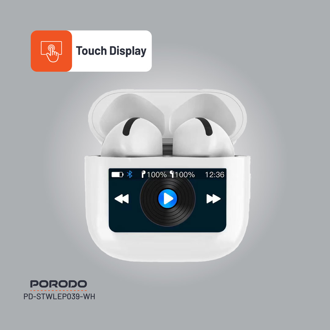 Porodo Soundtec Glimpse TWS ANC Earphone with Touch Screen - White