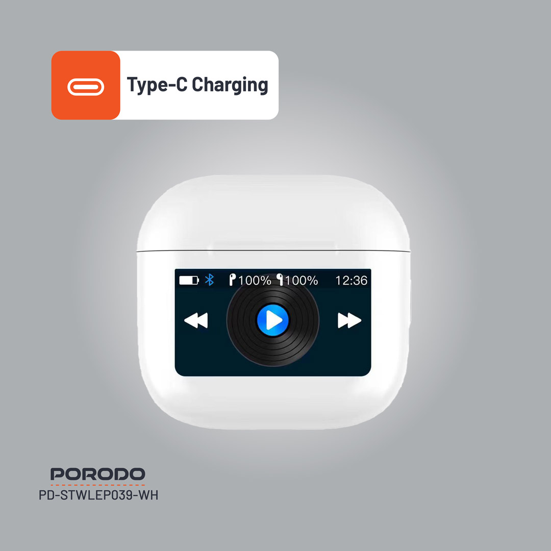 Porodo Soundtec Glimpse TWS ANC Earphone with Touch Screen - White